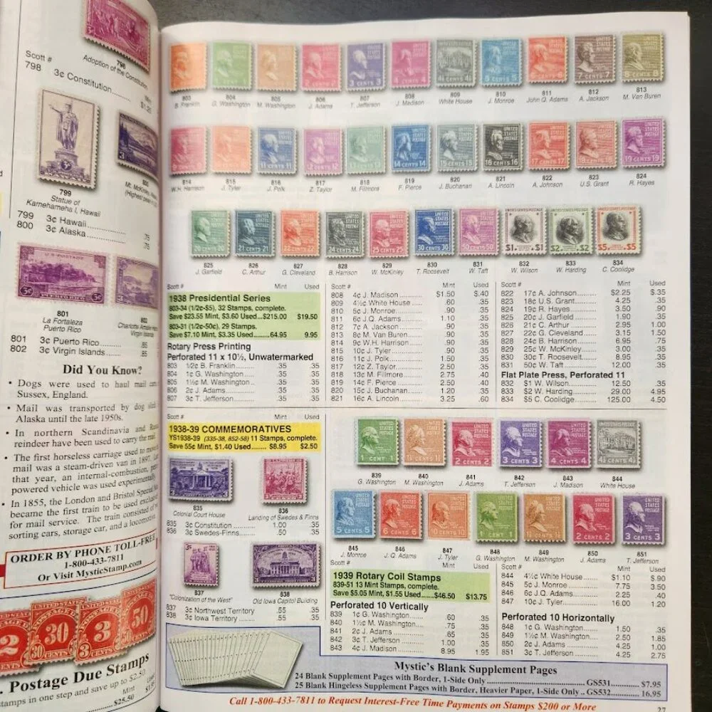Mystic's U.S. Stamp Catalog Stamp Collectors Philately Philatelist Book United S